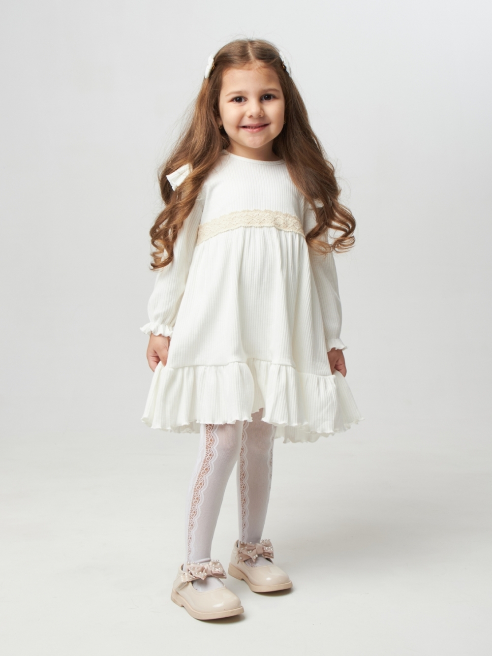 332. Платье детское из лапши, хлопок 100%, молочное, р. 98,104,110,116