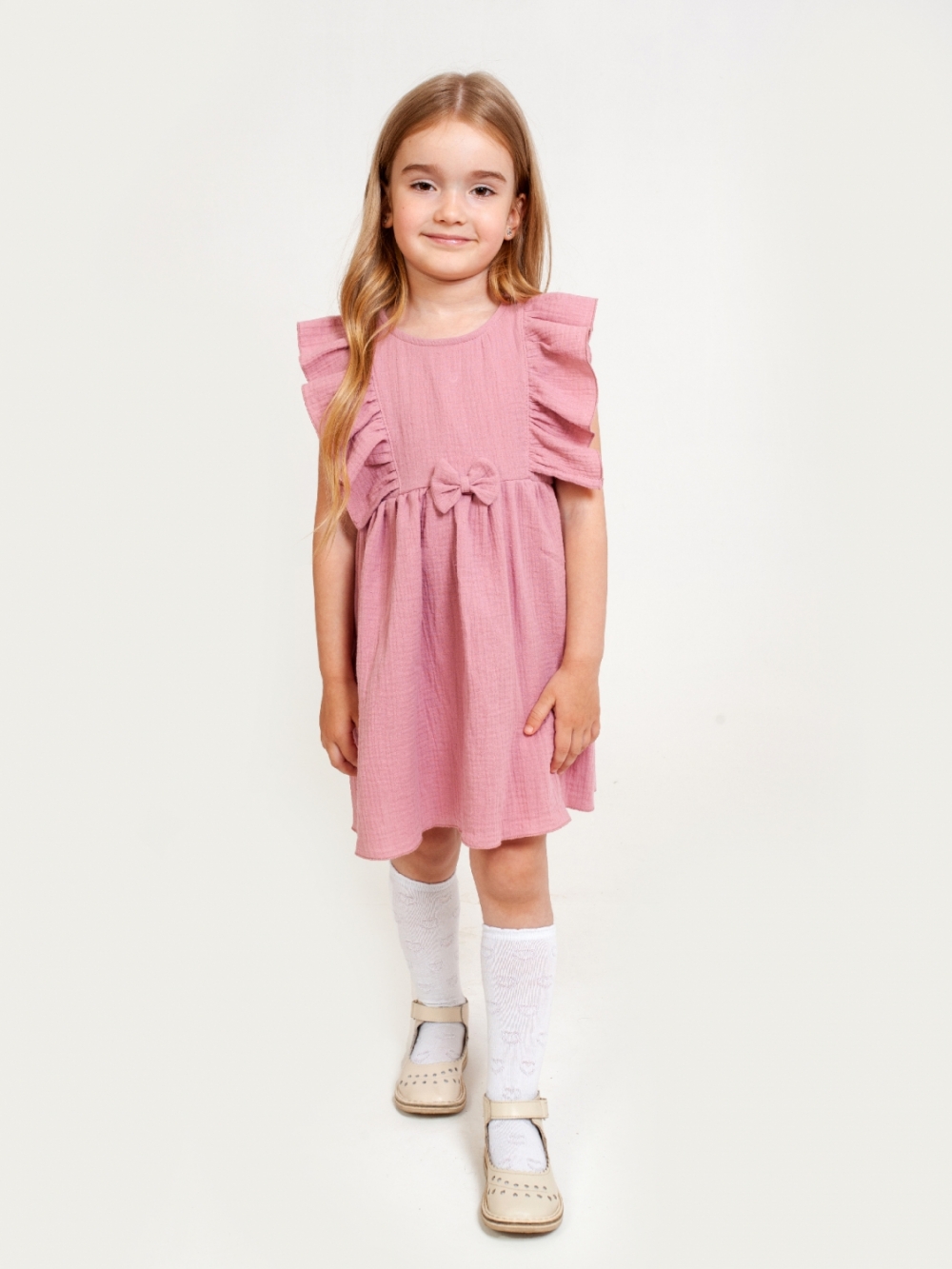 322-ПУ. Платье из муслина детское, хлопок 100% пудра, р. 98,104,110,116